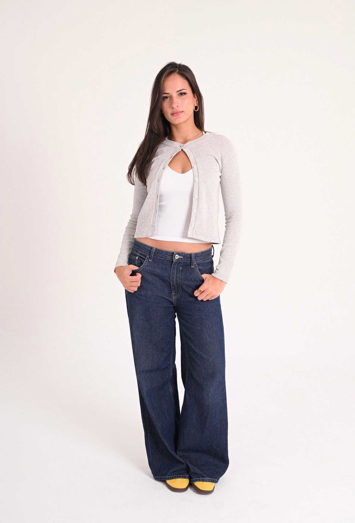 Grey Basic Ribbed Cardigan