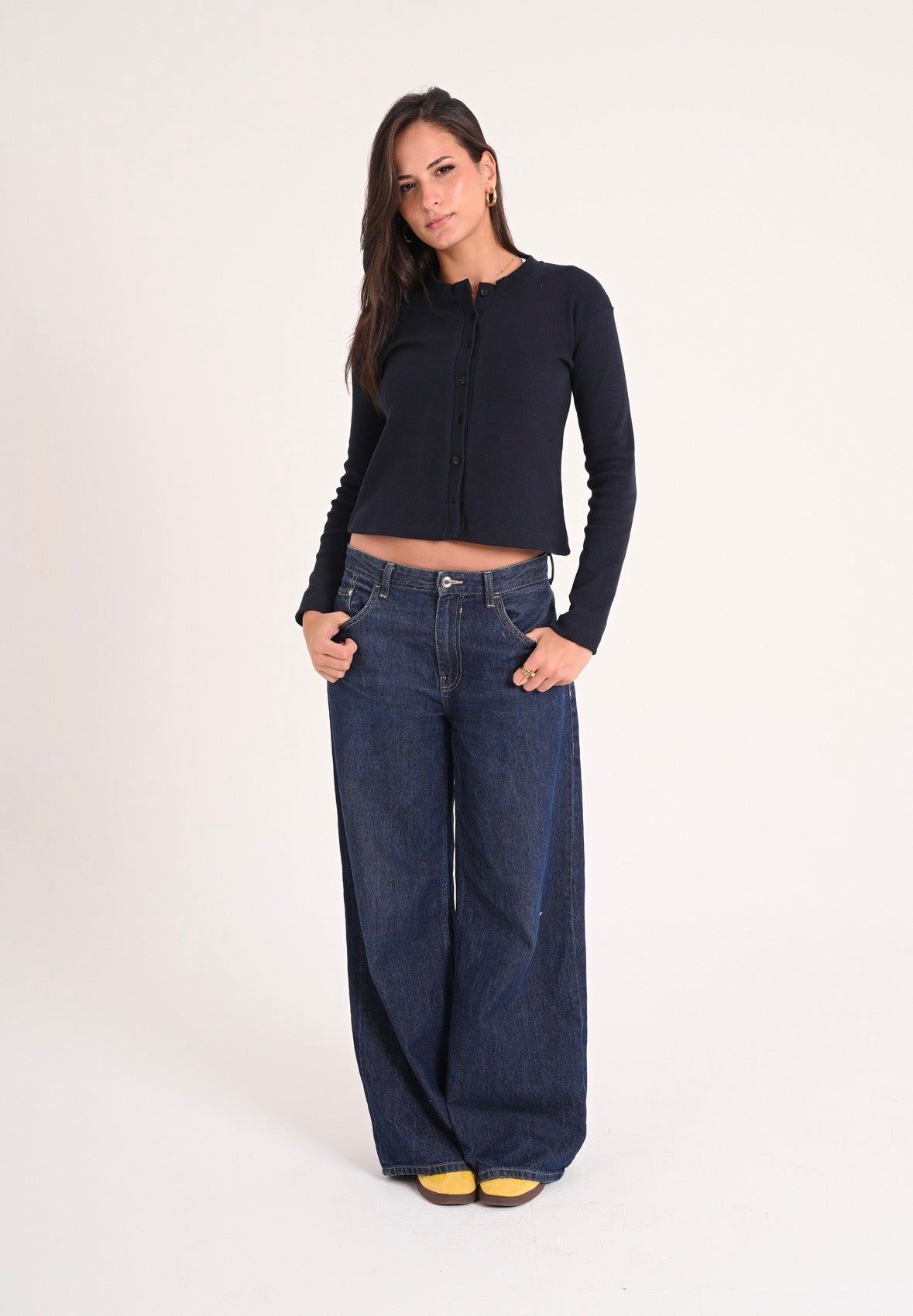 Navy Basic Ribbed Cardigan