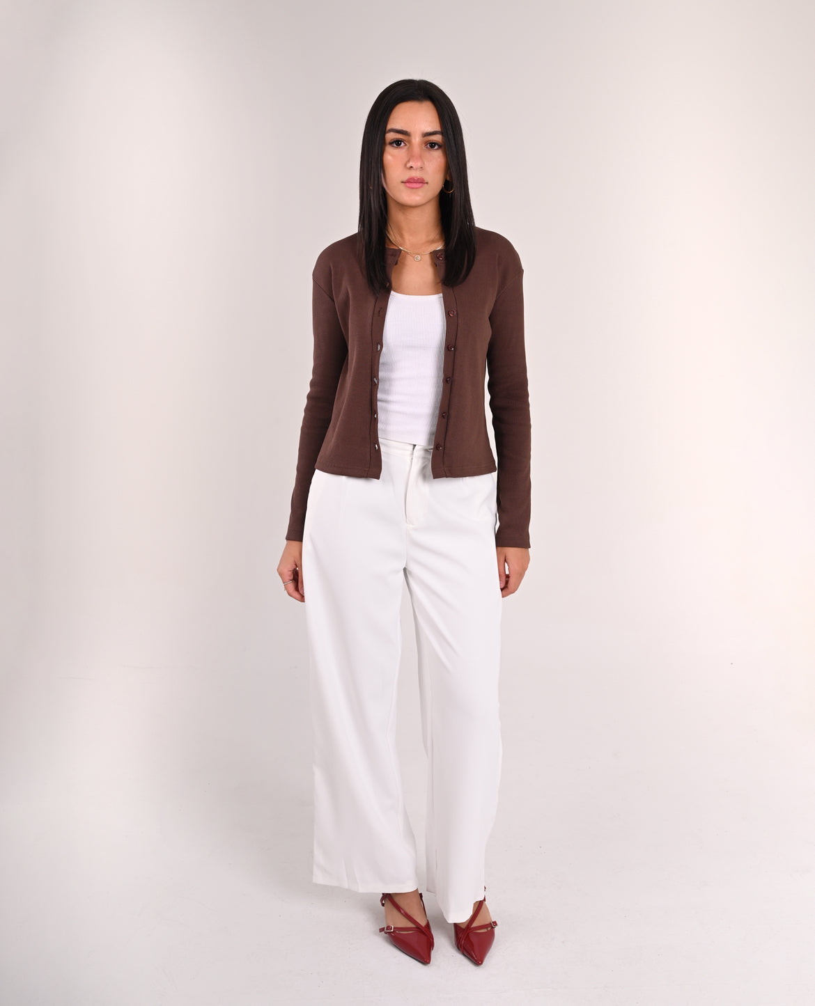 Brown Basic Ribbed Cardigan