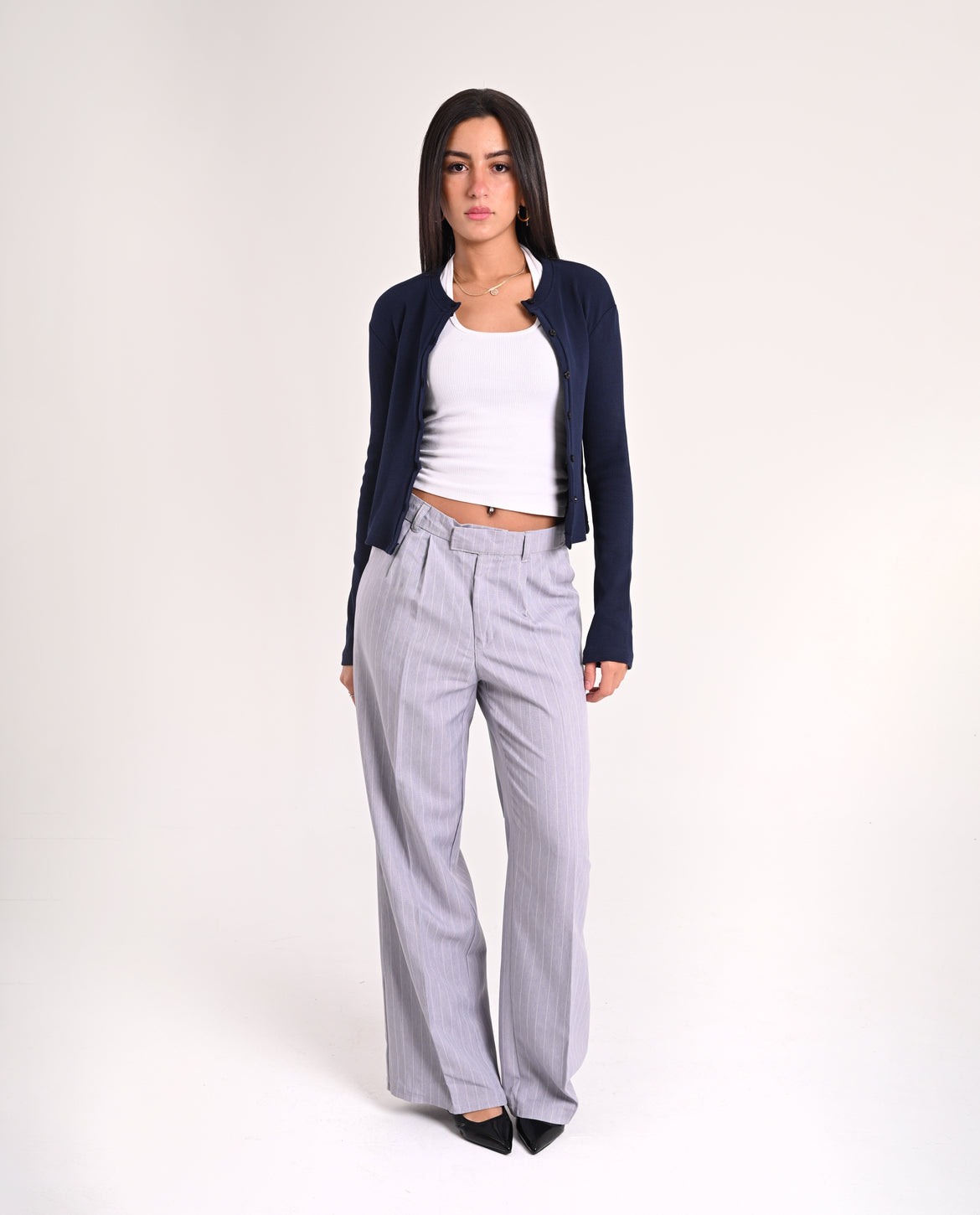 Navy Basic Ribbed Cardigan