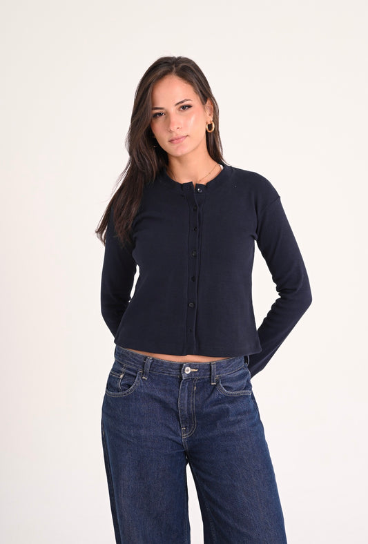 Navy Basic Ribbed Cardigan