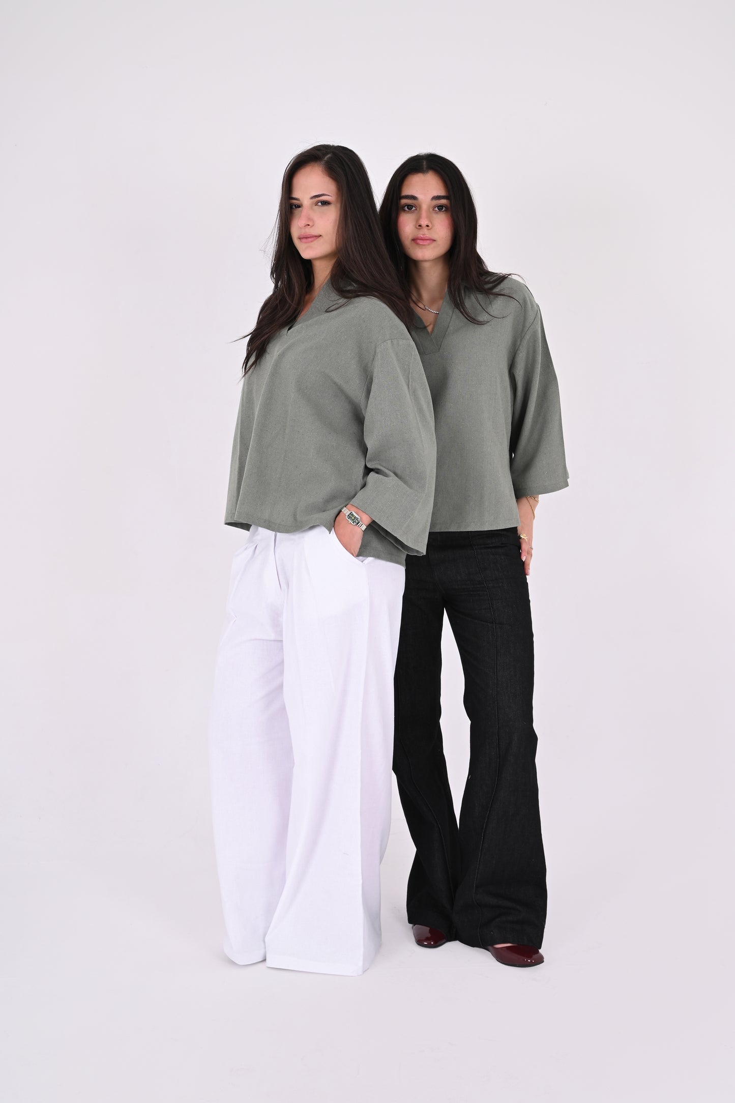 OLIVE - V Neck Linen Blouse