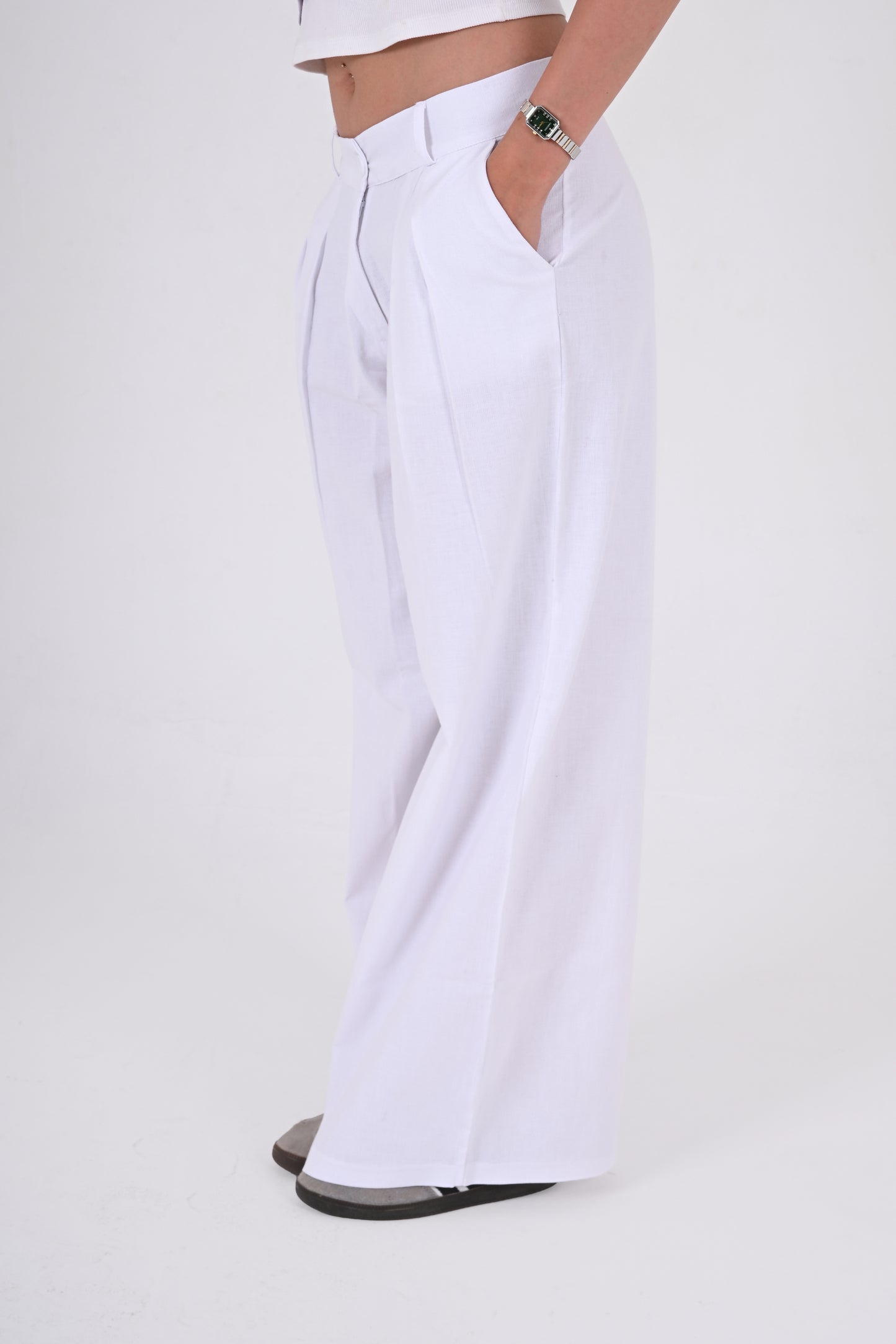 Pure Linen Tailored Pants - WHITE