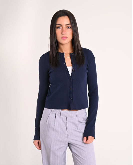 Navy Basic Ribbed Cardigan