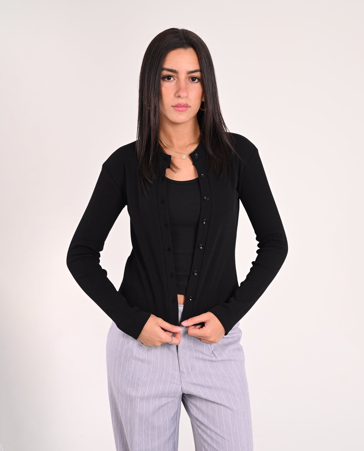 Black Basic Ribbed Cardigan