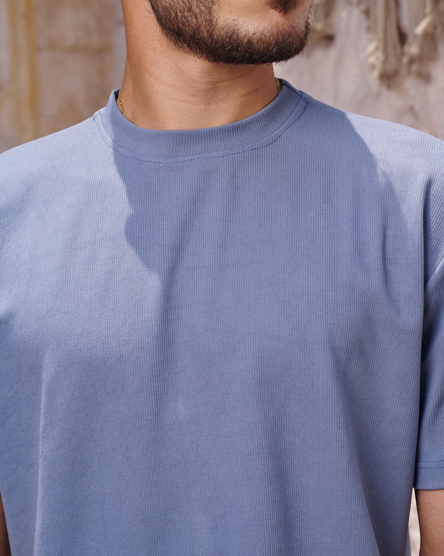 Petrol Blue Textured T-Shirt