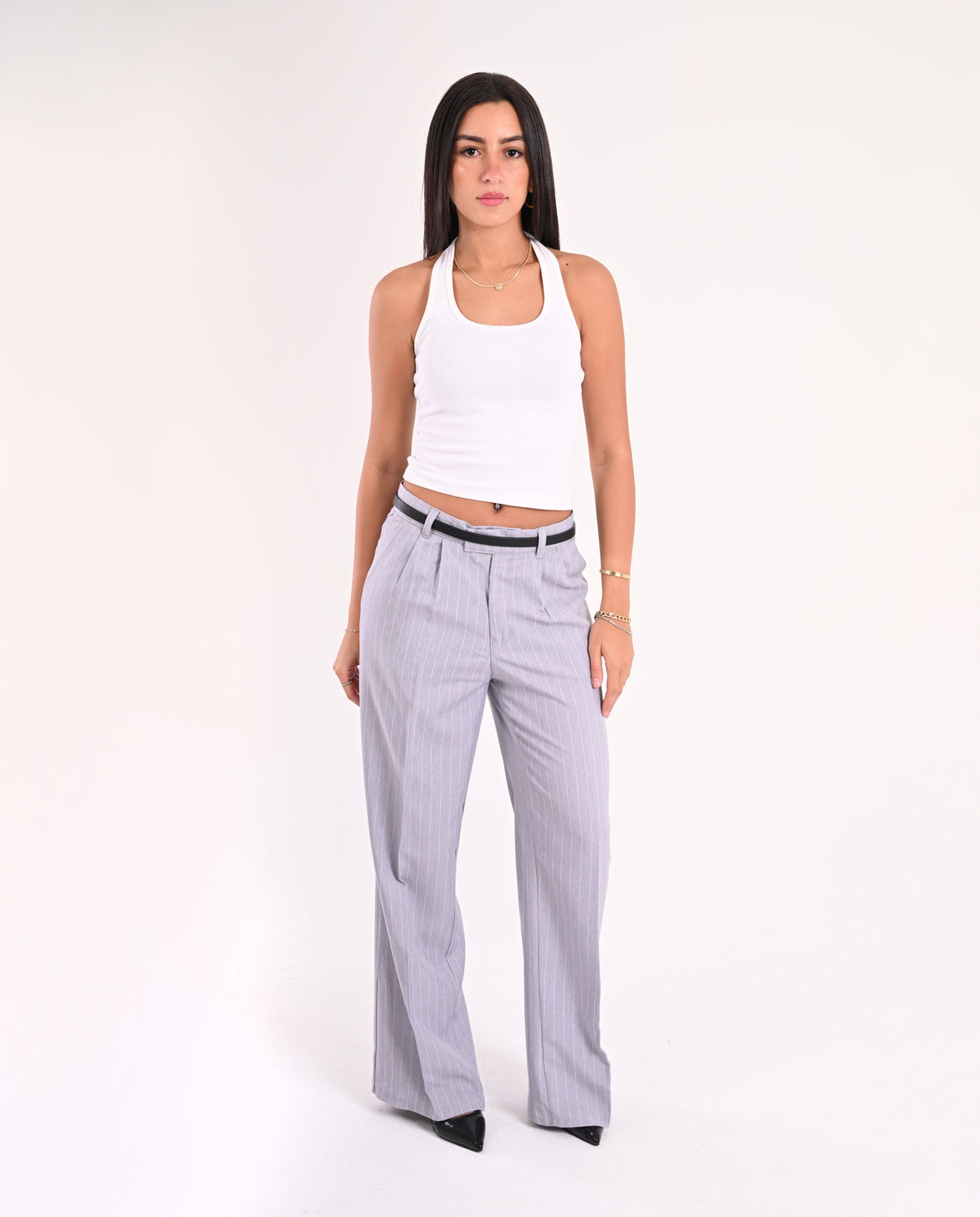 Grey Pinstriped Tailored Trousers