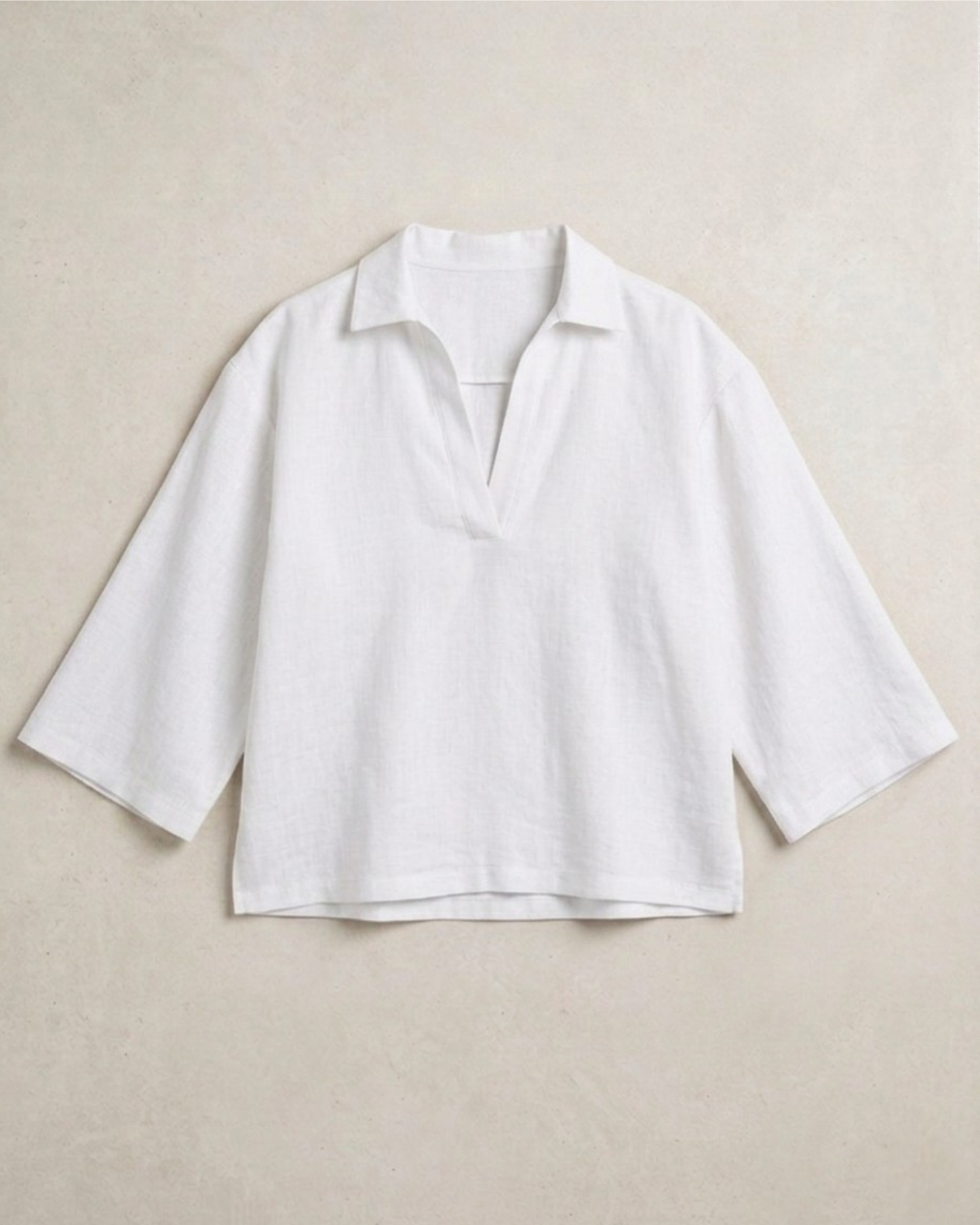 White - V Neck Linen Blouse