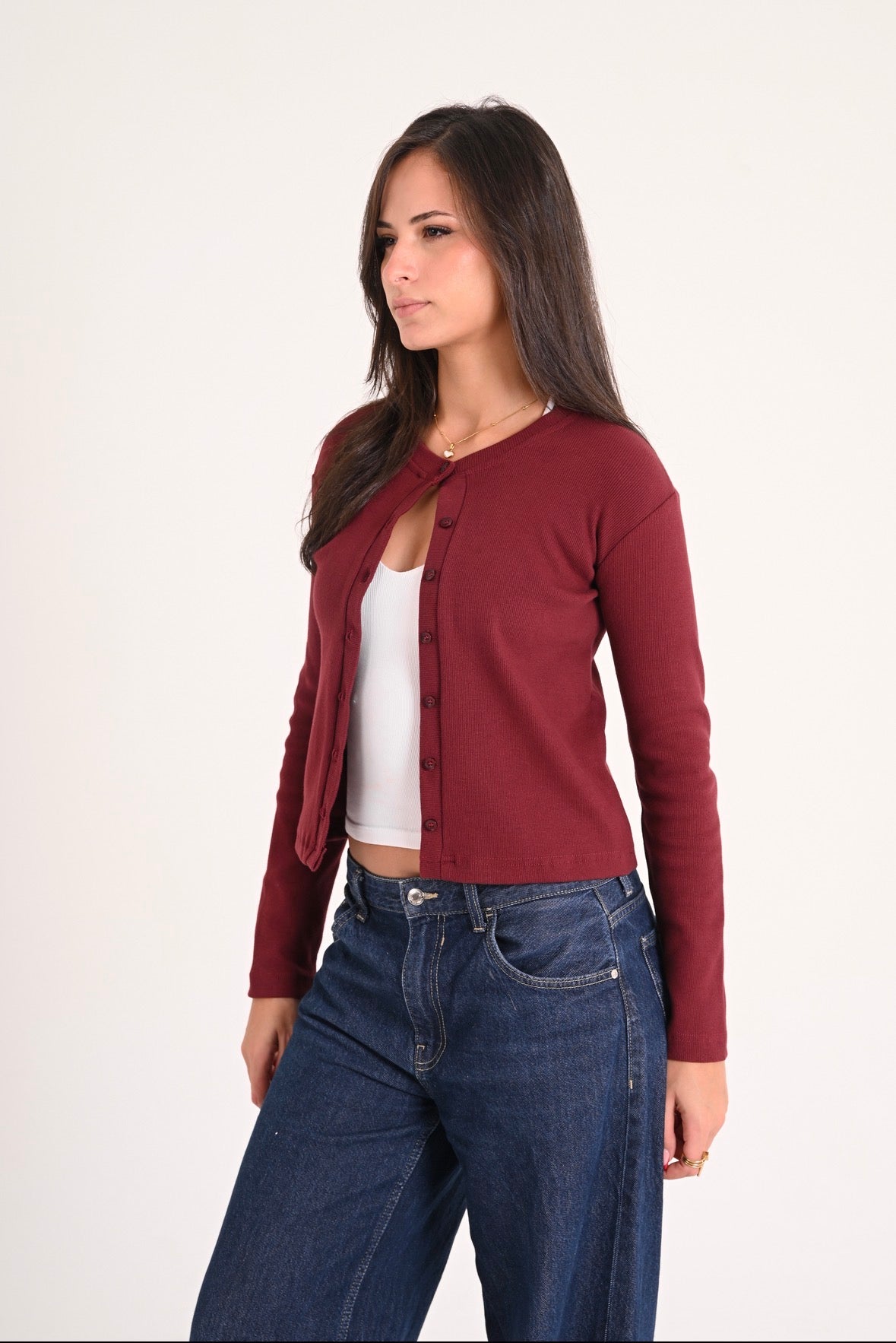 Burgundy Basic Ribbed Cardigan