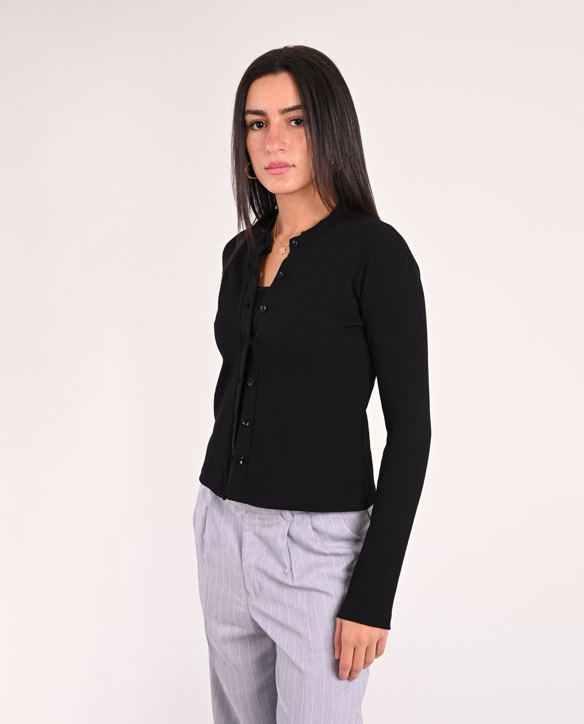 Black Basic Ribbed Cardigan