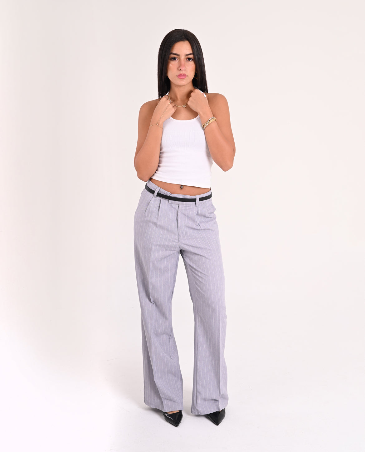 Grey Pinstriped Tailored Trousers