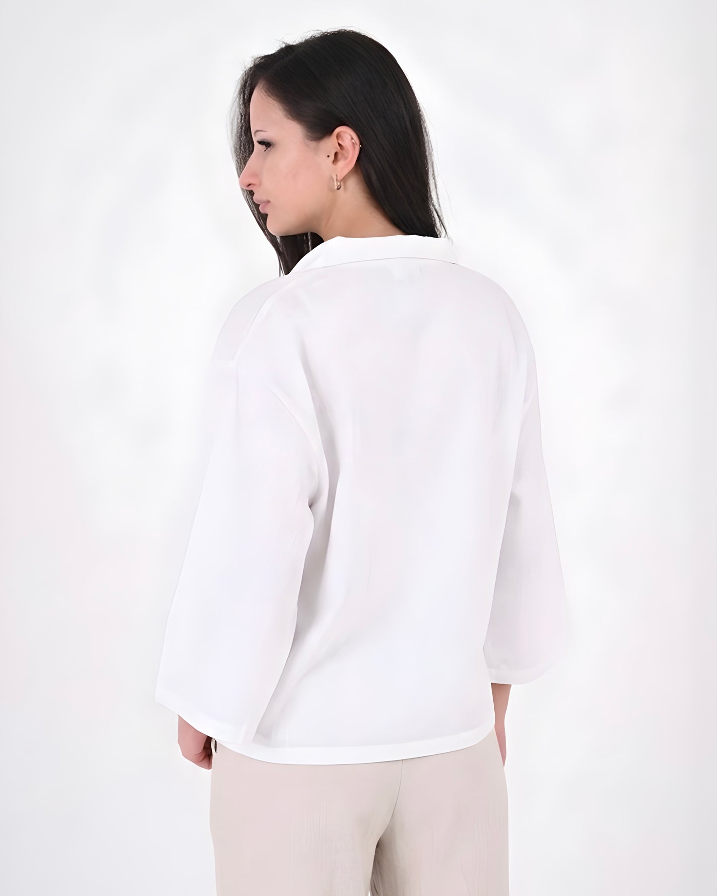 White - V Neck Linen Blouse