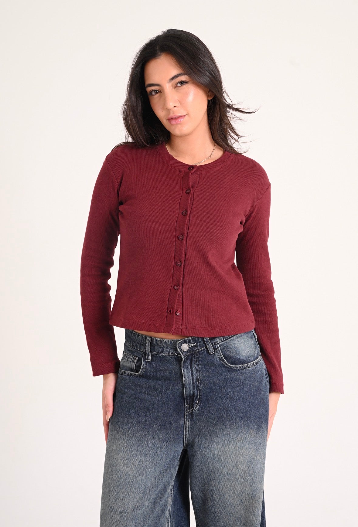 Burgundy Basic Ribbed Cardigan