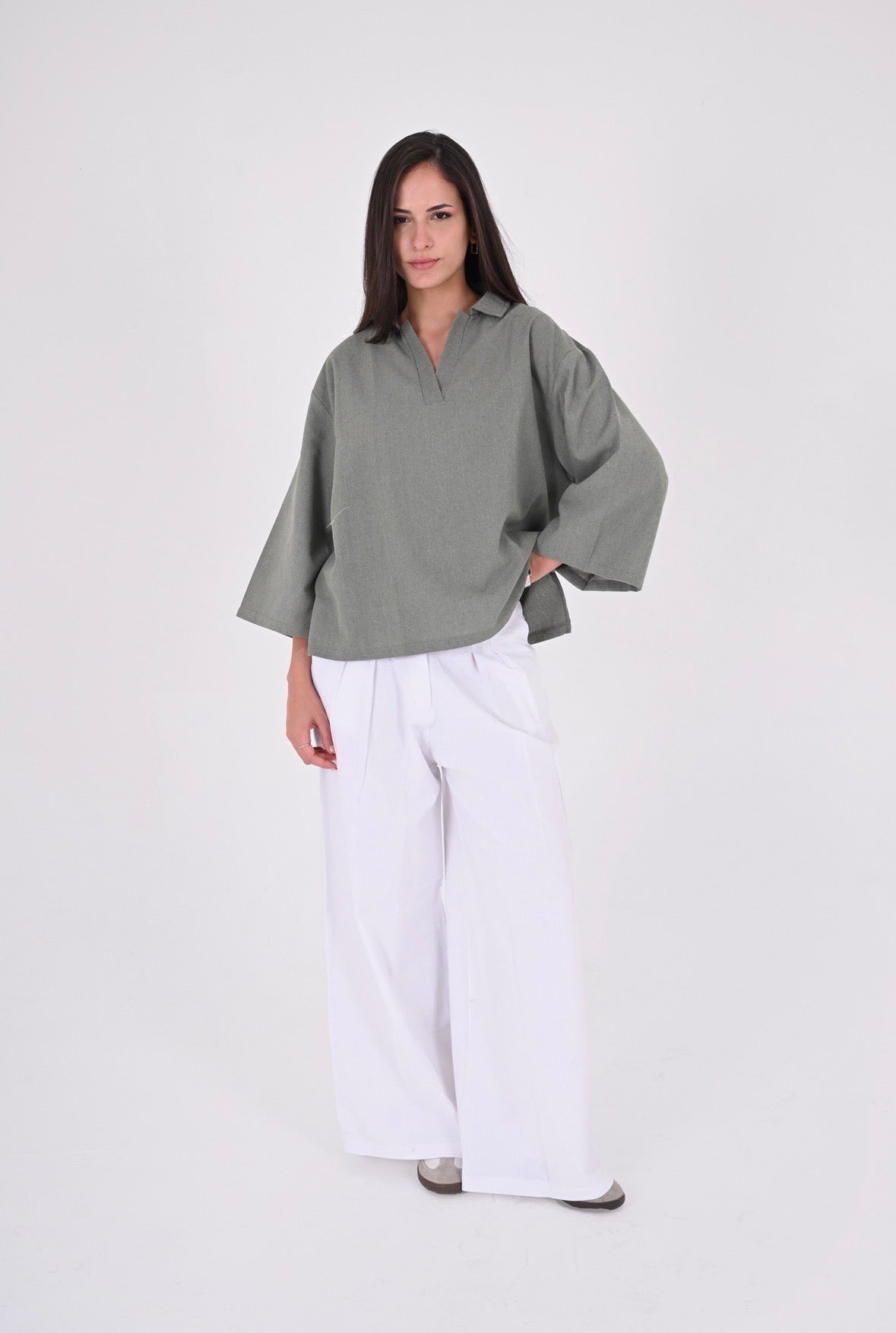 OLIVE - V Neck Linen Blouse