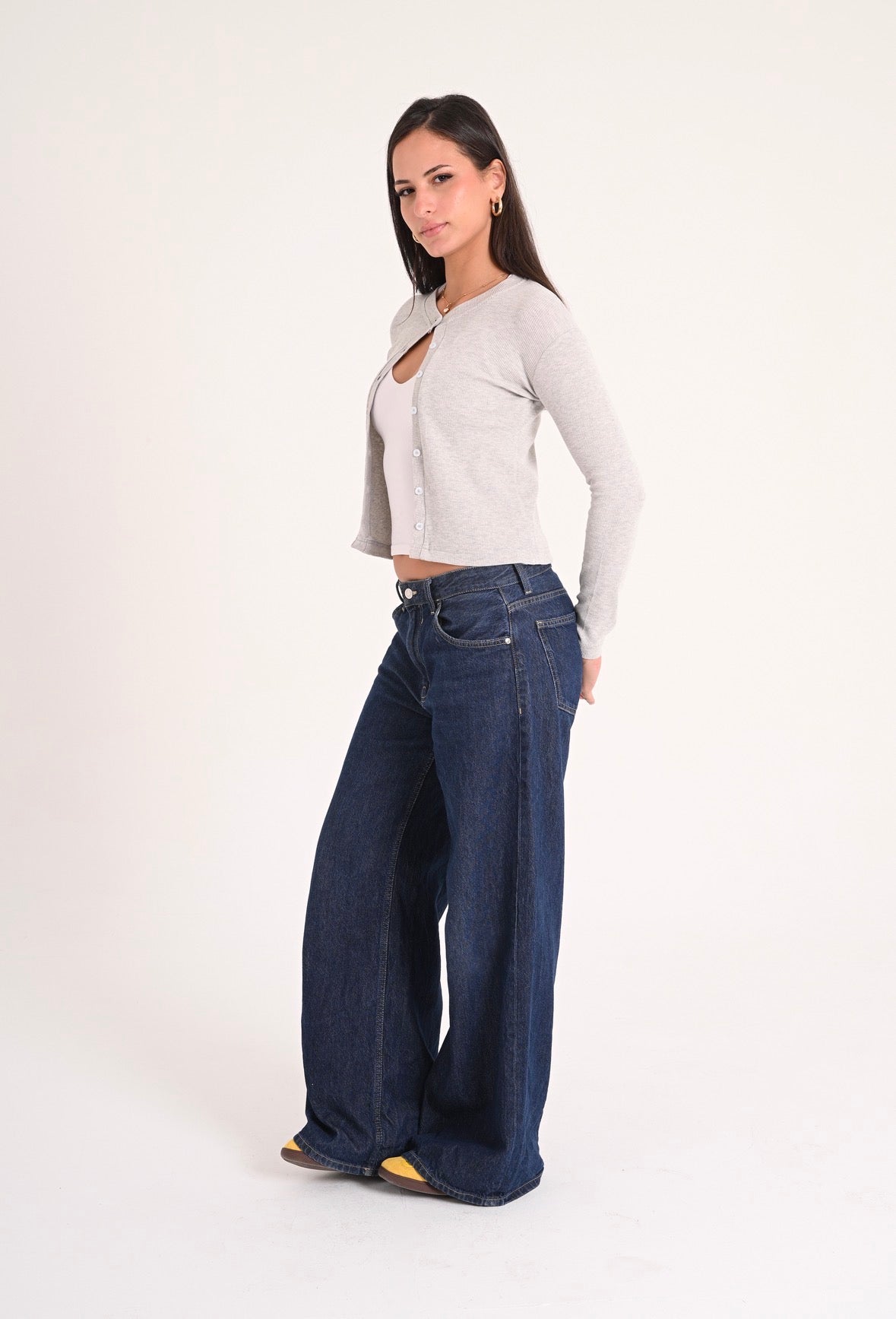 Grey Basic Ribbed Cardigan