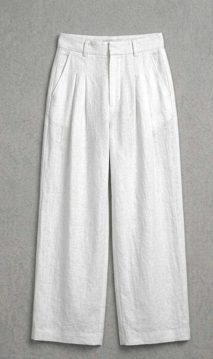 Pure Linen Tailored Pants - WHITE