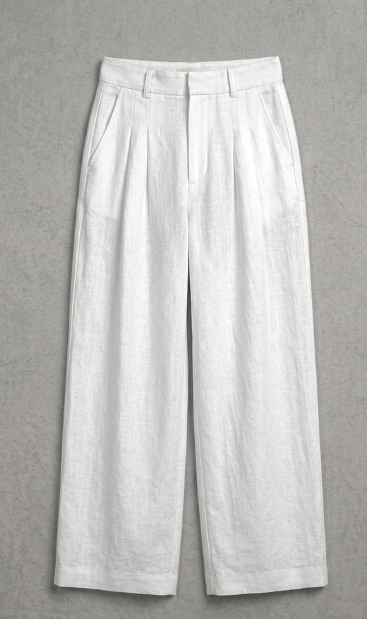Pure Linen Tailored Pants - WHITE