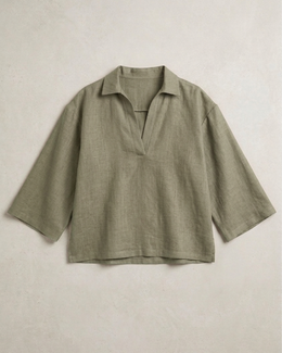 OLIVE - V Neck Linen Blouse