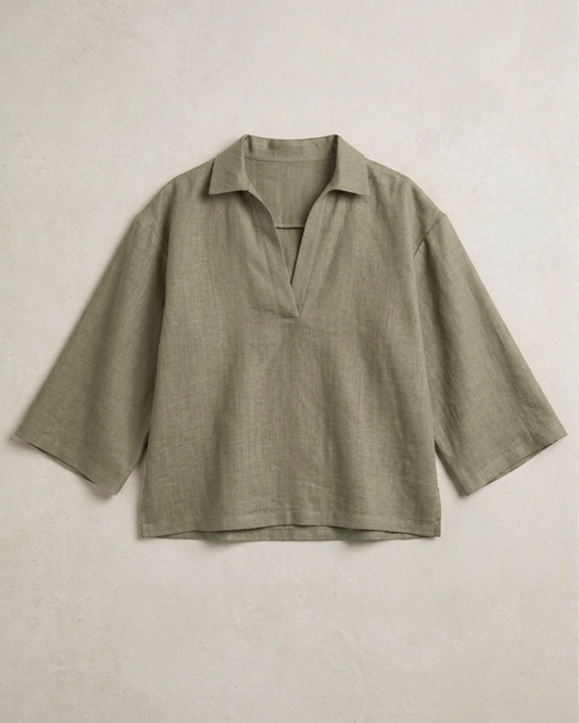 OLIVE - V Neck Linen Blouse