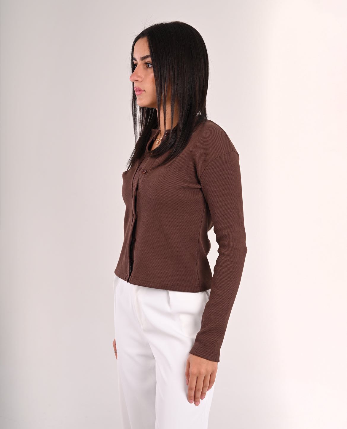 Brown Basic Ribbed Cardigan