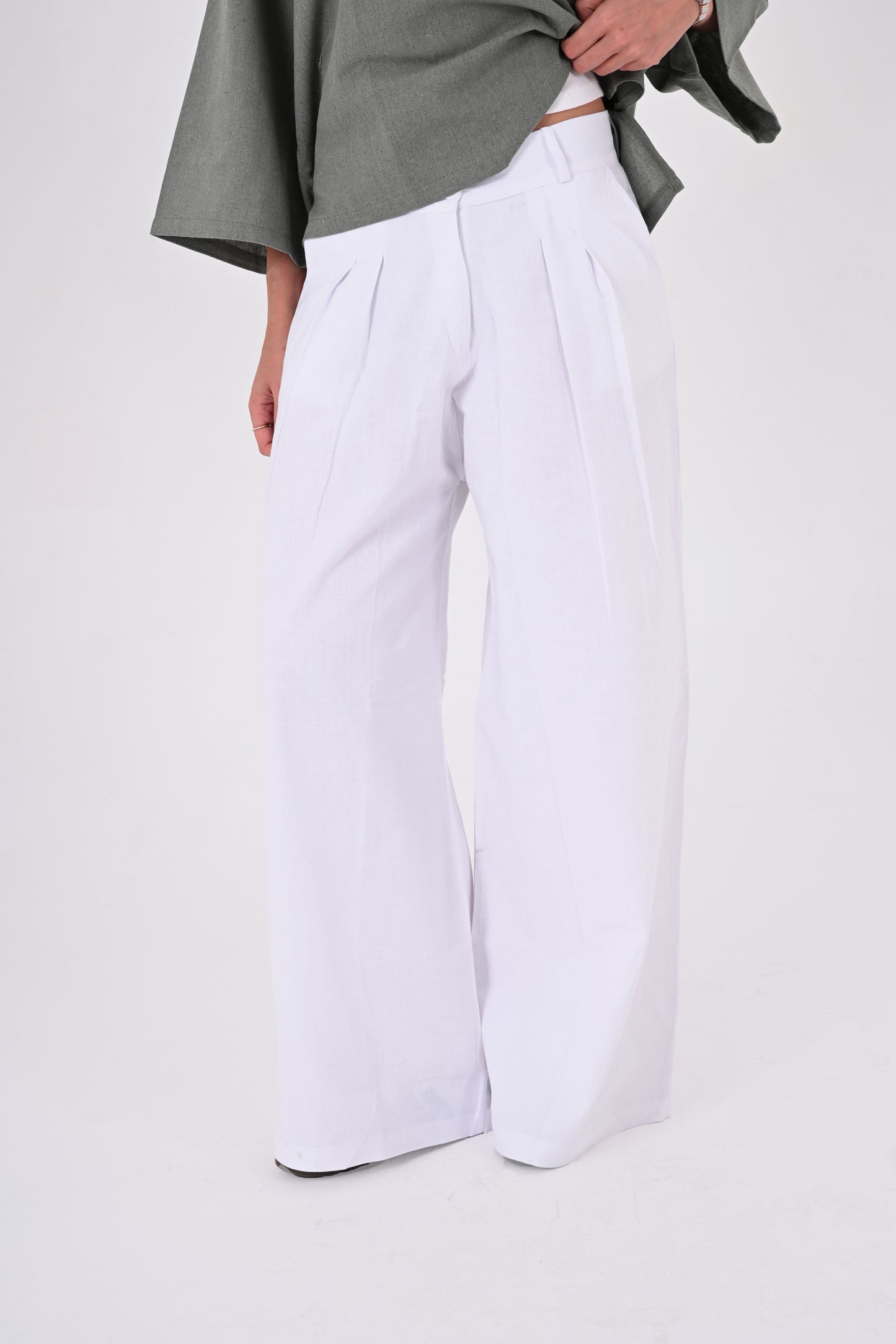 Pure Linen Tailored Pants - WHITE