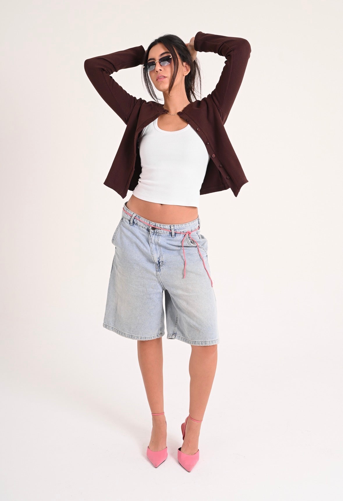 Brown Basic Ribbed Cardigan