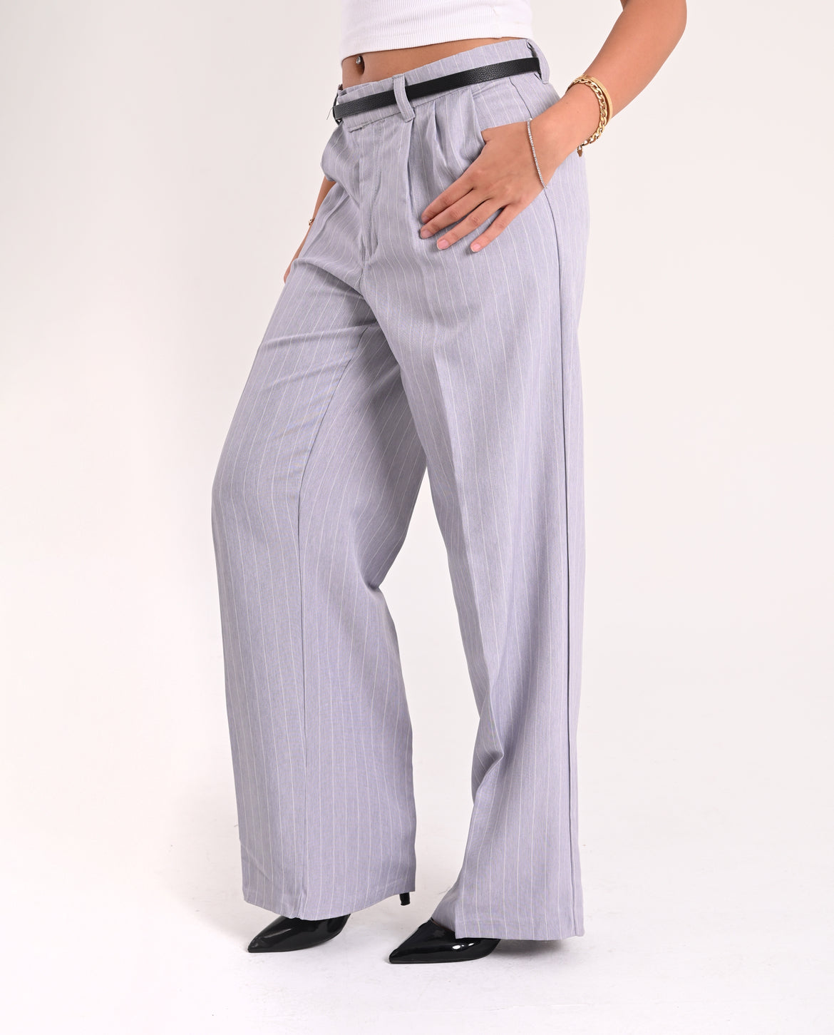 Grey Pinstriped Tailored Trousers