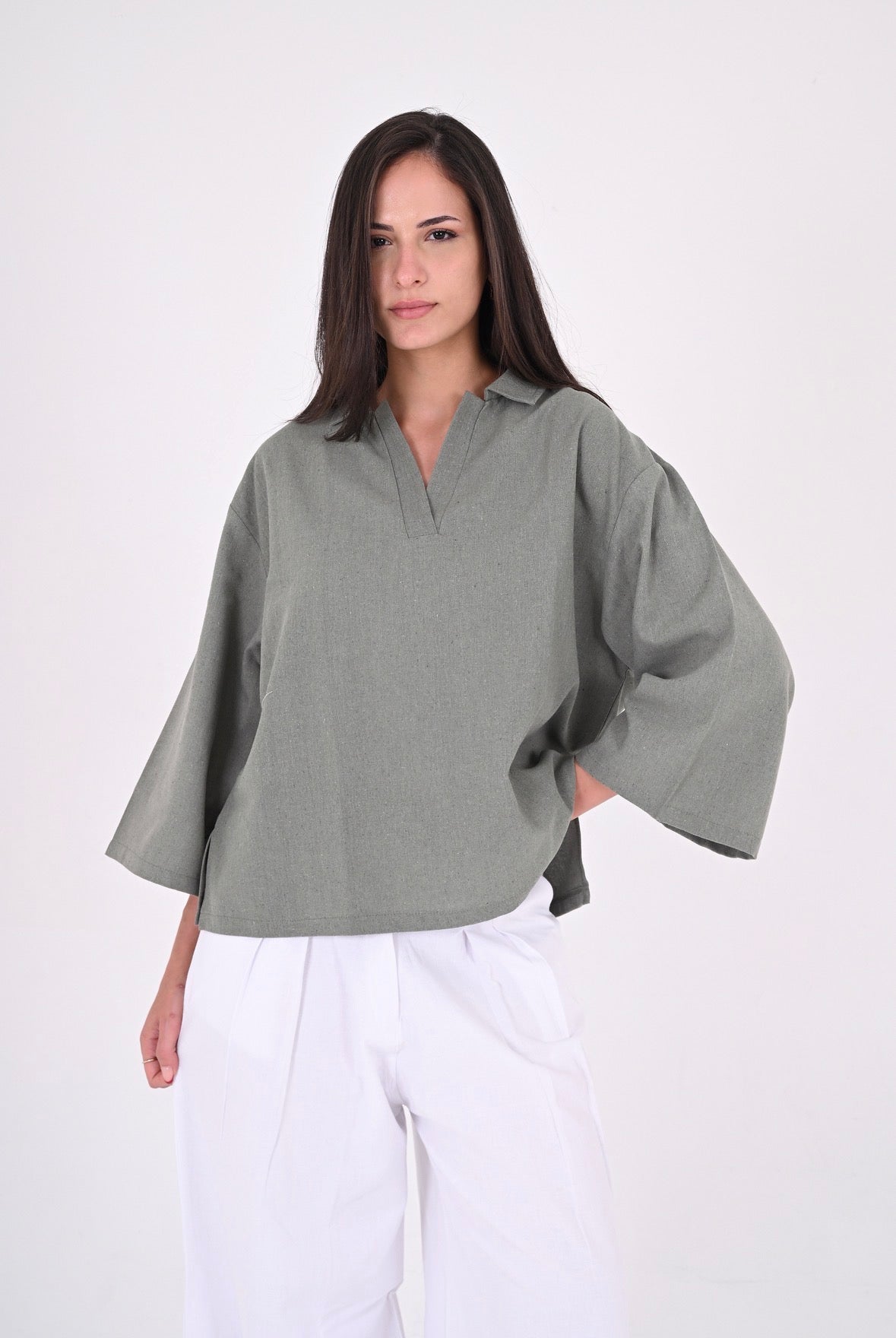OLIVE - V Neck Linen Blouse