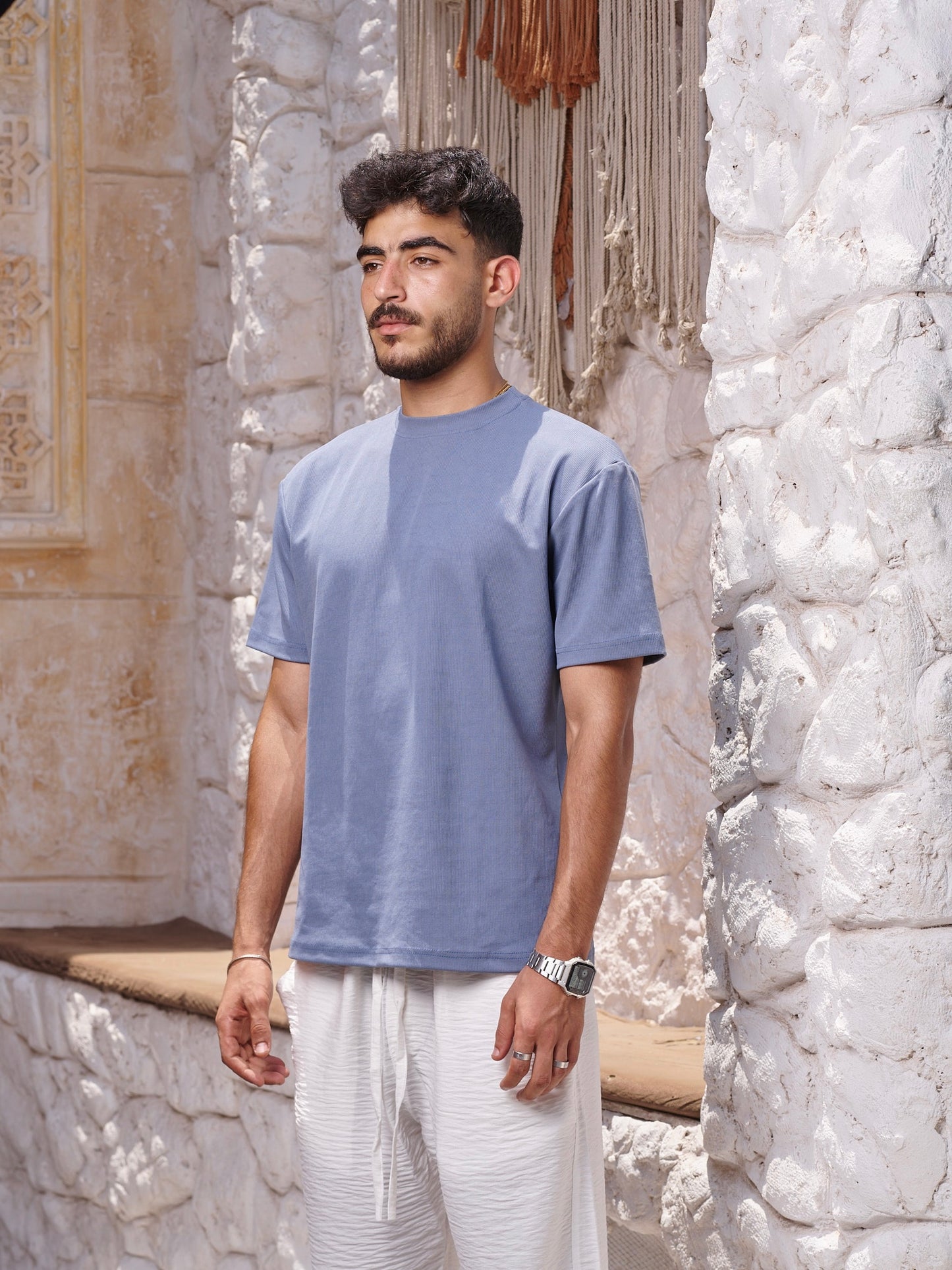 Petrol Blue Textured T-Shirt