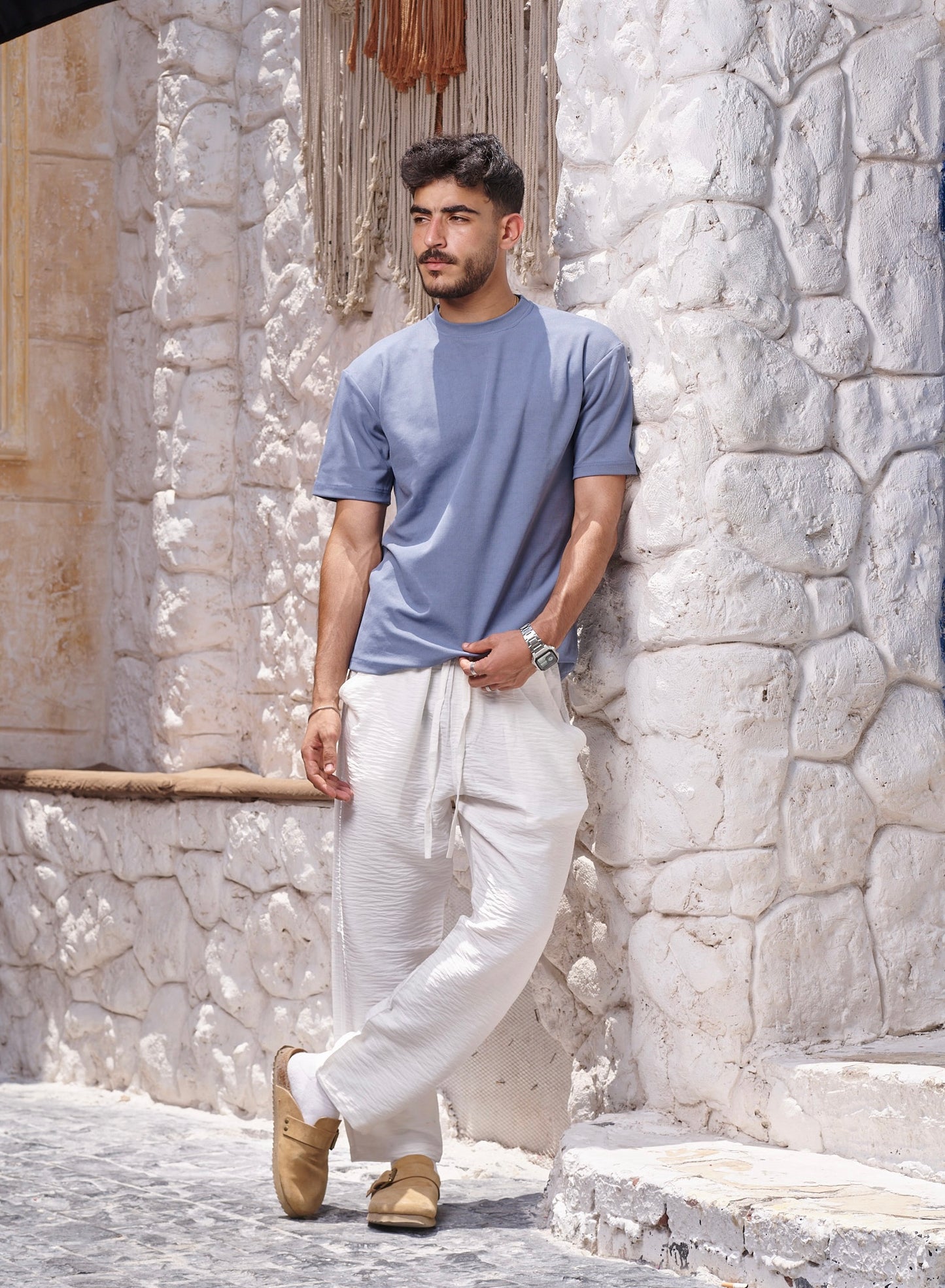 Petrol Blue Textured T-Shirt