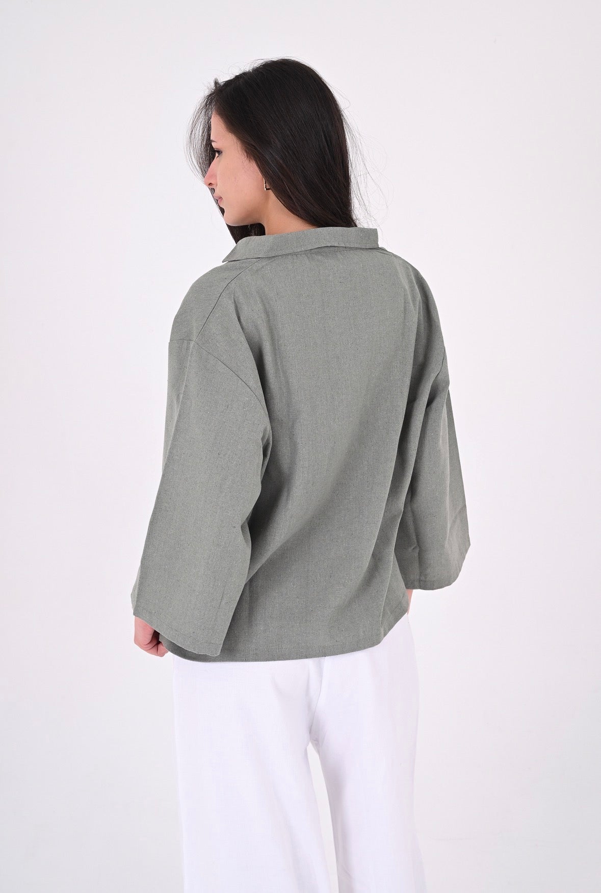 OLIVE - V Neck Linen Blouse