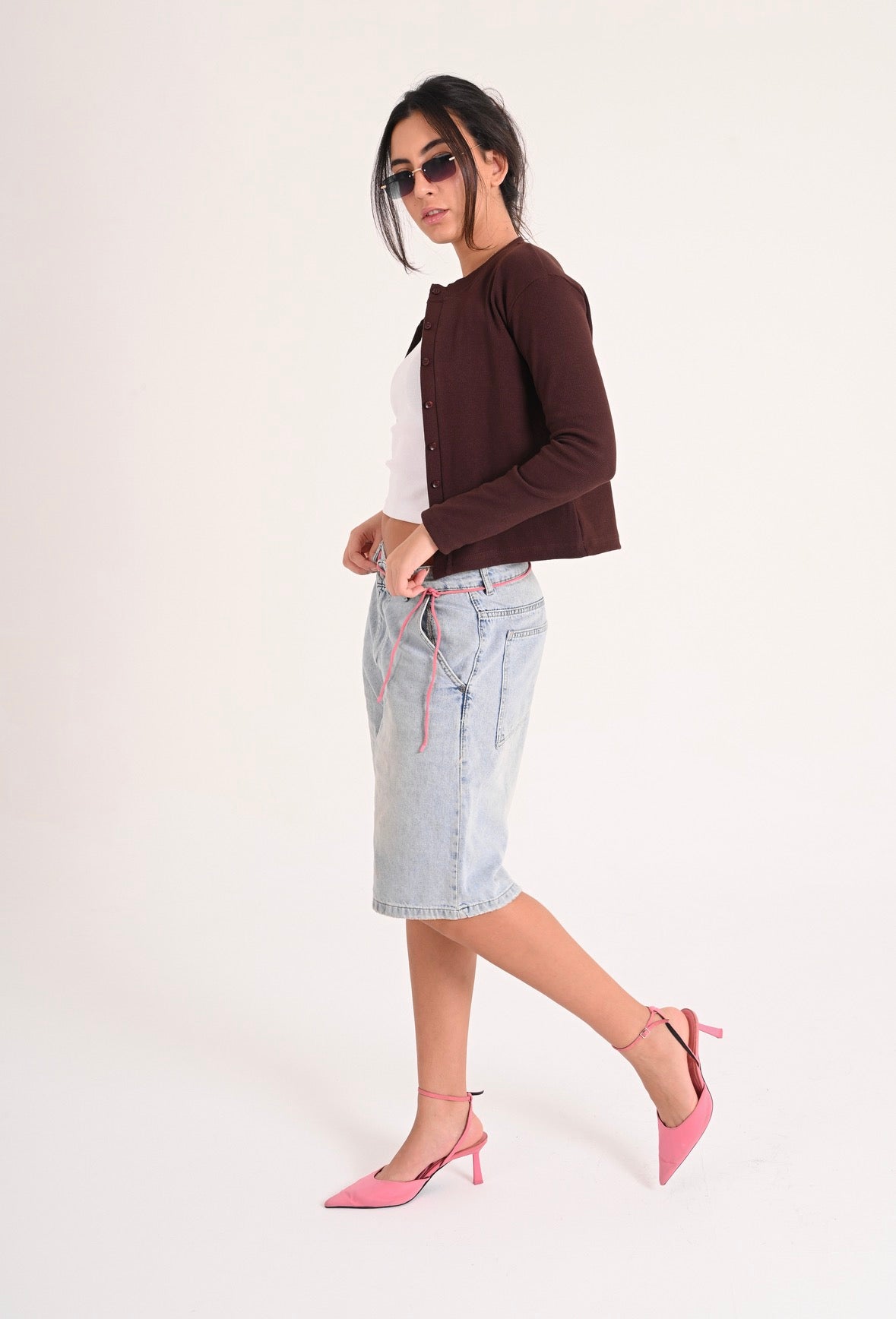 Brown Basic Ribbed Cardigan