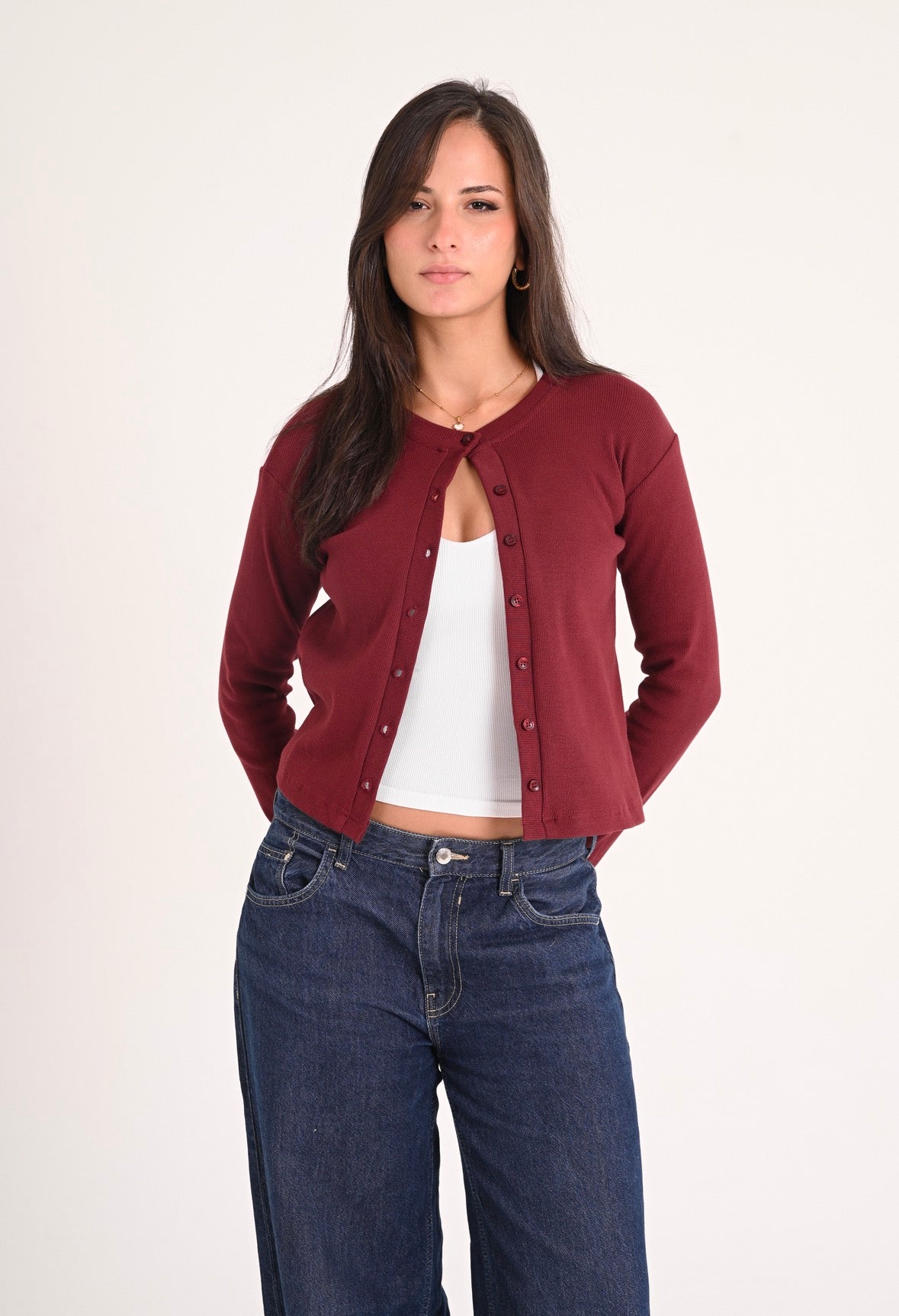 Burgundy Basic Ribbed Cardigan